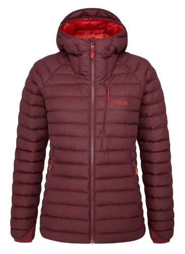 dunjakke til dame i mørk burgunder. jakken har hette