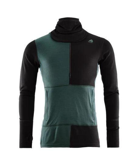 Bilde av en hettegenser i 100% merinoull i sort og grønn til herre.