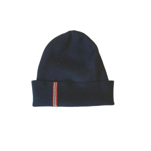 mørk blå, ribbestrikket lue til voksen i ull