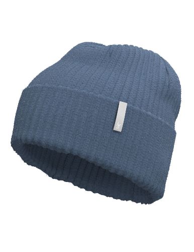 blå, ribbestrikket lue med brettekant