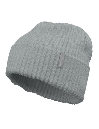 grå, ribbestrikket lue med brettekant