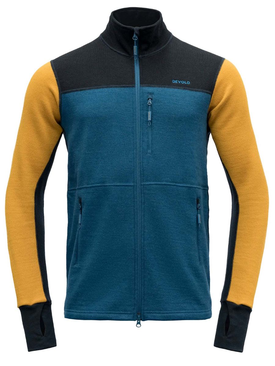 Bilde av ulljakke/ullgenser med glidelås til herre fra Devold i tre farger: Svart, blå og gul - Devold Thermo Wool JKT Man