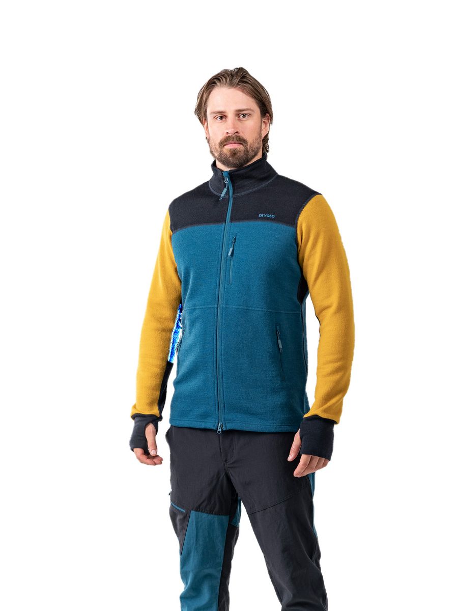 Bilde av ulljakke/ullgenser med glidelås til herre fra Devold i tre farger: Svart, blå og gul - Devold Thermo Wool JKT Man