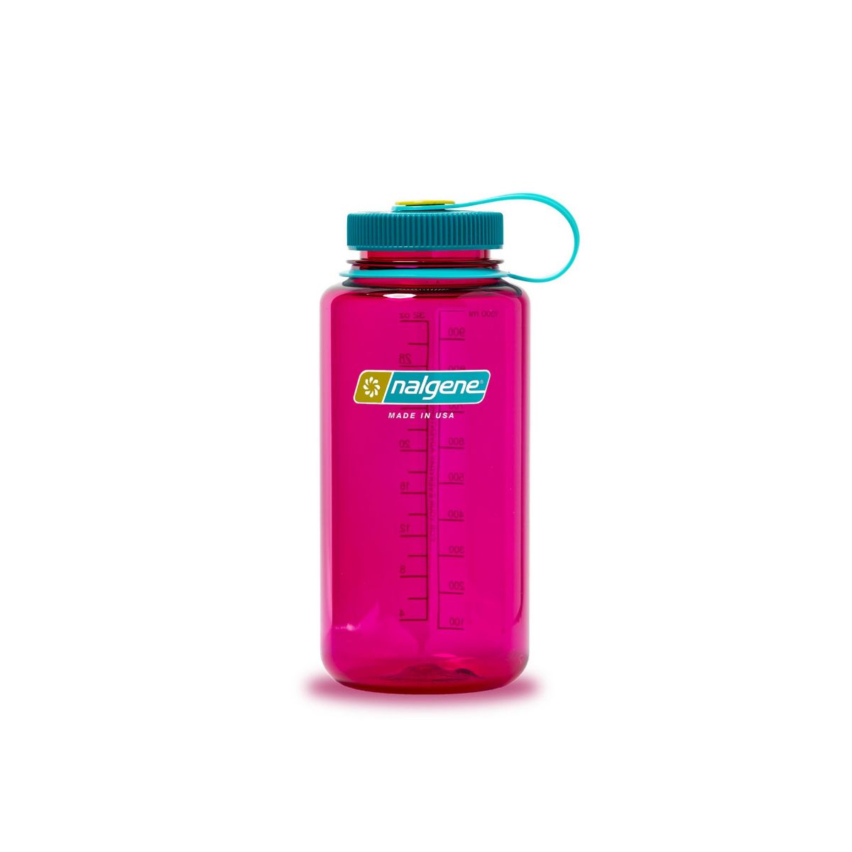 rosa drikkeflaske i BPA-fri plast med stor drikkeåpning.