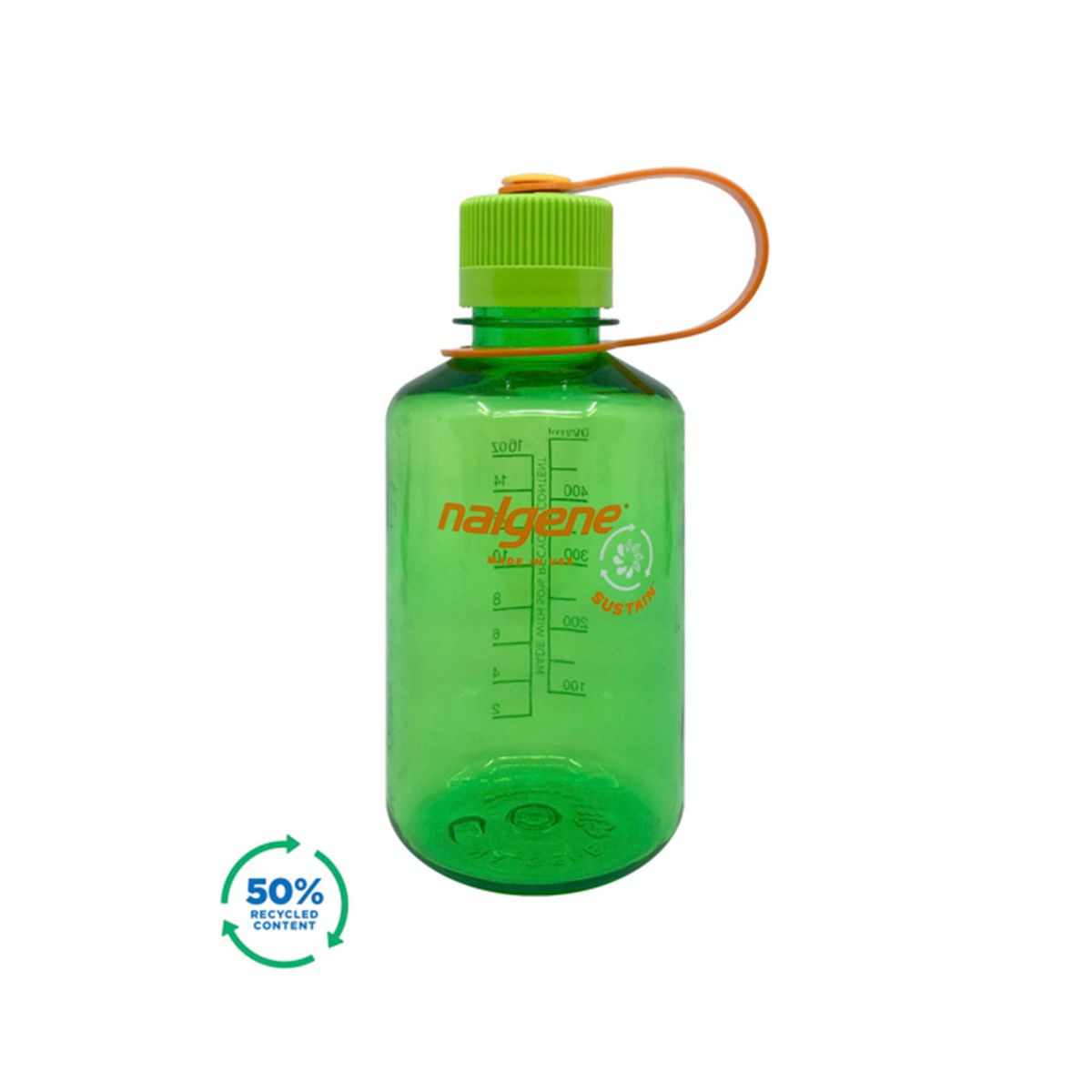 Grønn drikkeflaske i 50% resirkulert materiale. BPA-fr