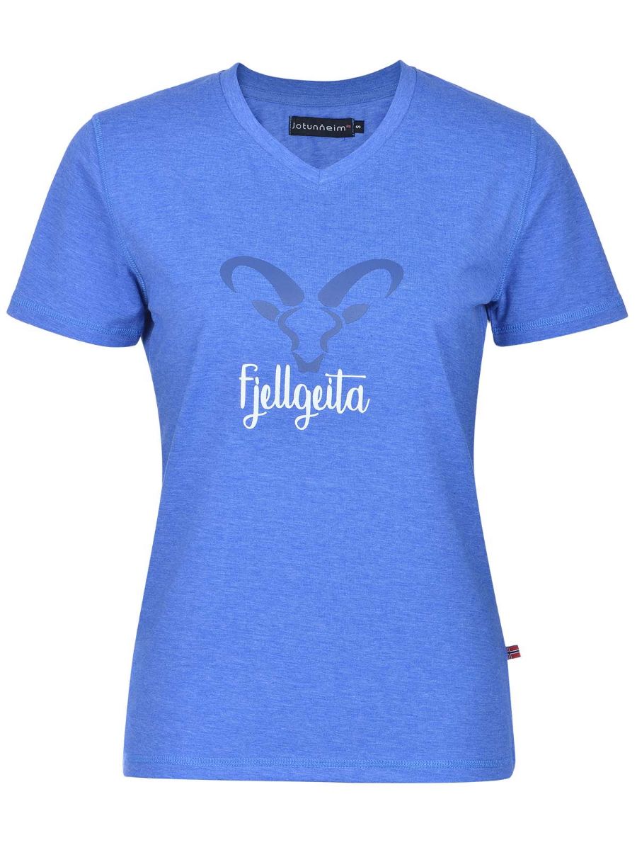 Varde Tshirt m/print fra Jotunheim til dame, med print "Fjellgeita" i fargen Dazzling Blue