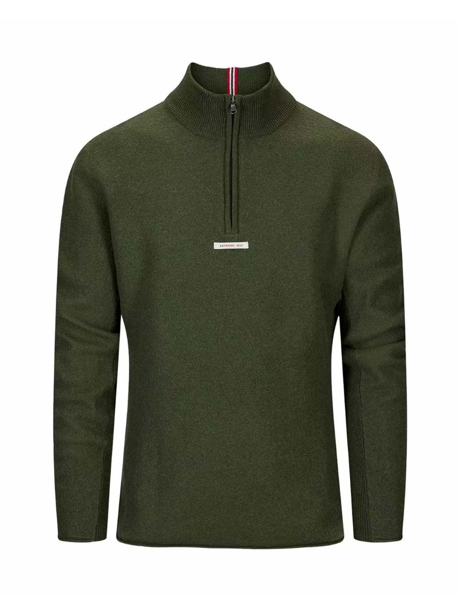 Amundsen Boiled Half Zip Mens i fargen Earth. Ullgenser til herre fra Amundsen Sports