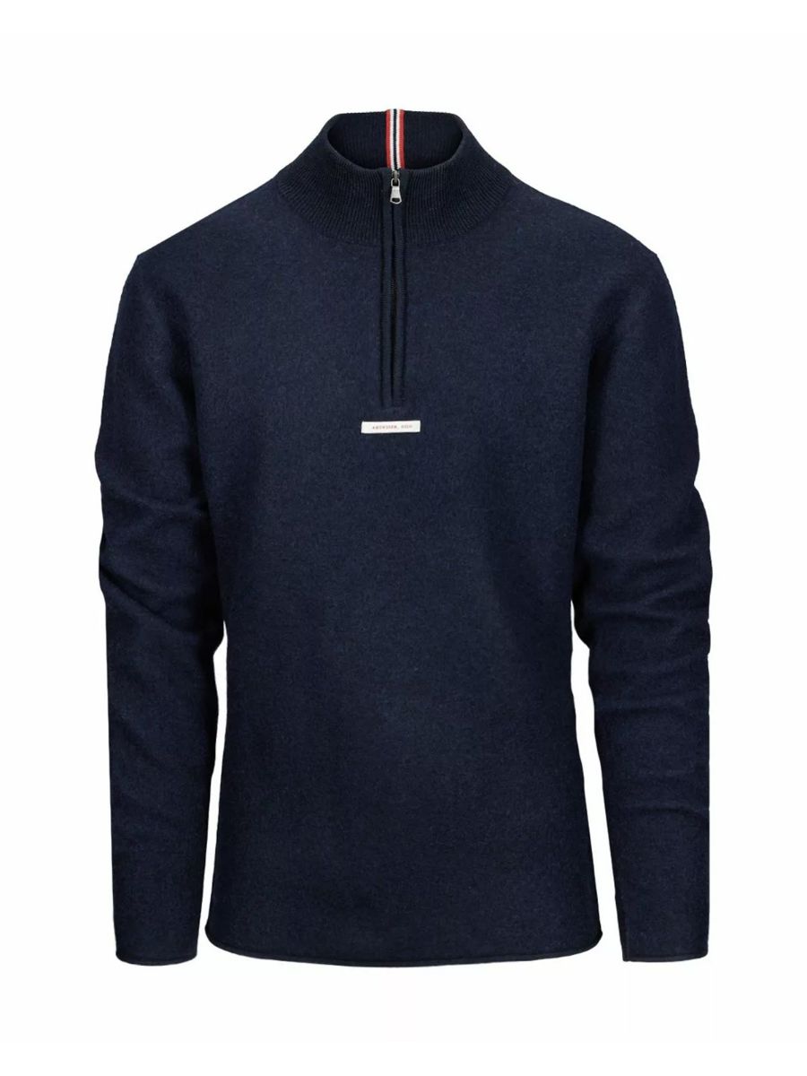 Amundsen Boiled Half Zip Mens i fargen Faded Navy. Ullgenser til herre fra Amundsen Sports