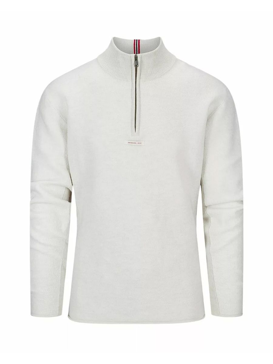 Amundsen Boiled Half Zip Mens i fargen Oatmeal. Ullgenser til herre fra Amundsen Sports