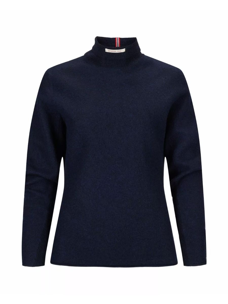 Amundsen Boiled Turtle Neck Womens i fargen Faded Navy. Ullgenser til dame med høy hals fra Amundsen Sports.