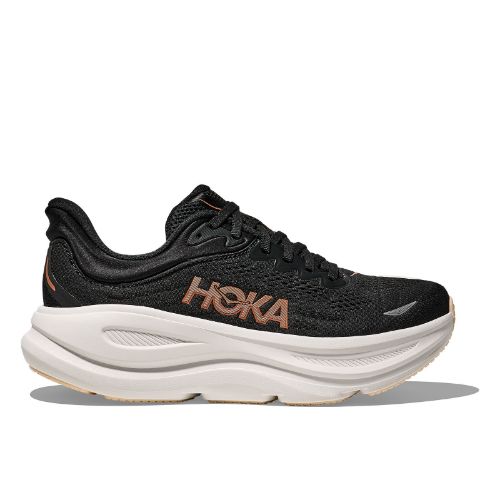 Bondi 9 fra Hoka til dame i svart med rosegull logo