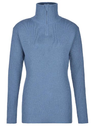 Tynn strikkegenser til dame fra Jotunheim med høy hals og halfzip i fargen Bering Sea