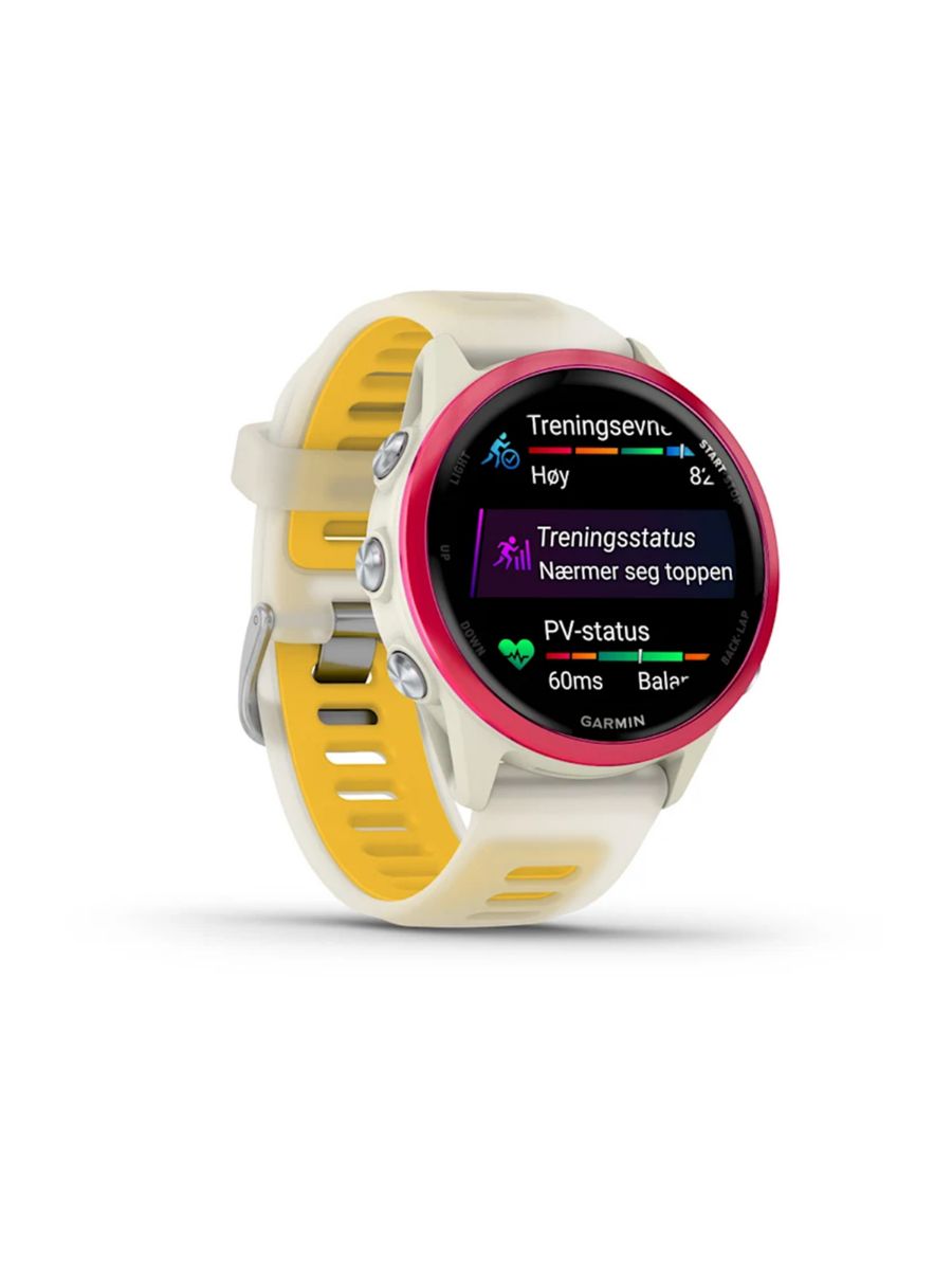 Forerunner 570 fra Garmin til dame og herre i størrelse 42mm i fargen Bone Raspberry Mango