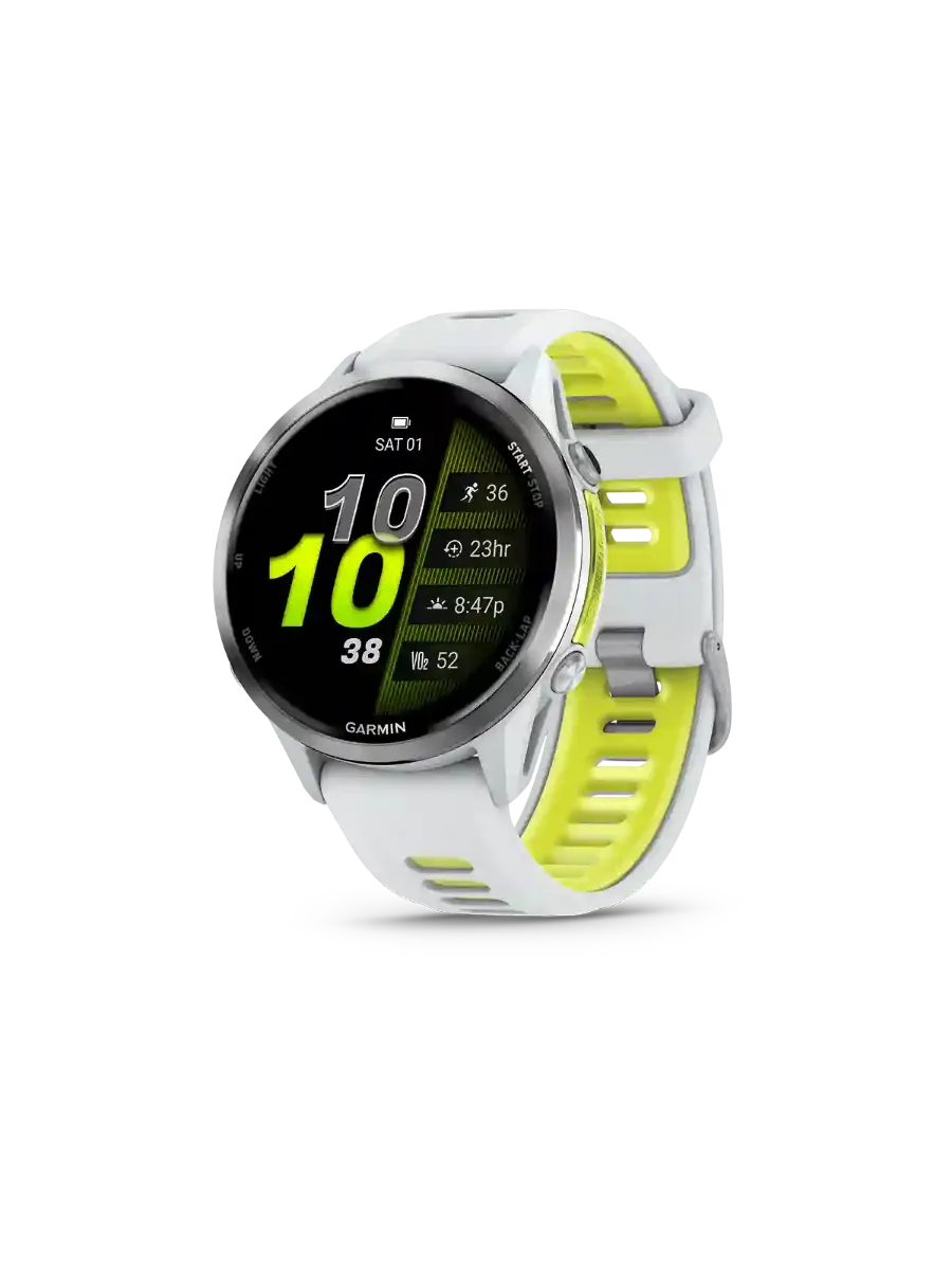 Garmin Forerunner 970 fra Garmin med eksepsjonelle funksjoner for trening og restitusjon i fargen Whitestone Amp Yellow	