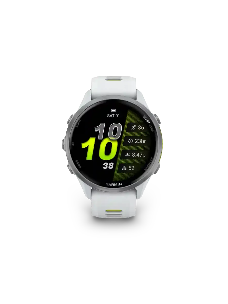 Garmin Forerunner 970 fra Garmin med eksepsjonelle funksjoner for trening og restitusjon i fargen Whitestone Amp Yellow	