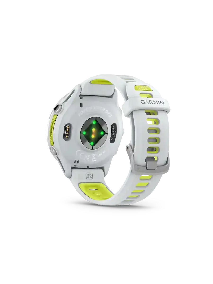 Garmin Forerunner 970 fra Garmin med eksepsjonelle funksjoner for trening og restitusjon i fargen Whitestone Amp Yellow	