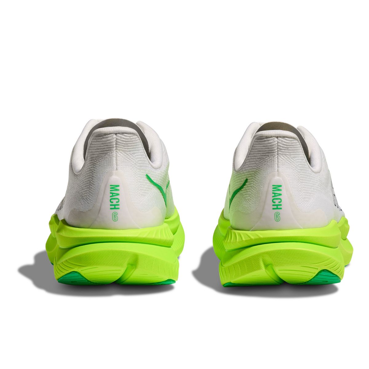 Mach 6 til herre fra Hoka i fargen White Neon Lime- en gøy og responsiv løpesko