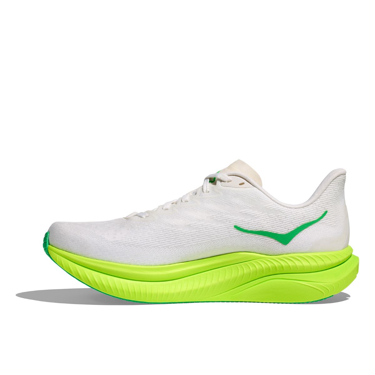 Mach 6 til herre fra Hoka i fargen White Neon Lime- en gøy og responsiv løpesko