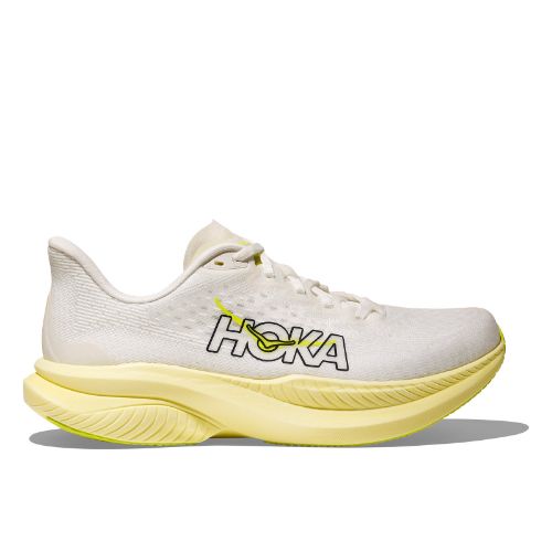 W Mach 6 til dame i fargen White Neon Hoka Citrus- en responsiv og morsom løpesko