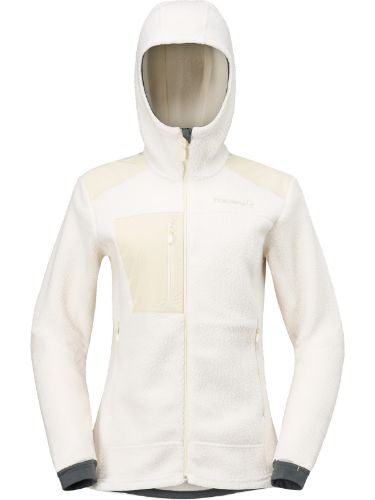 Tykk fleecejakke til dame med hette i fargen Wisper White