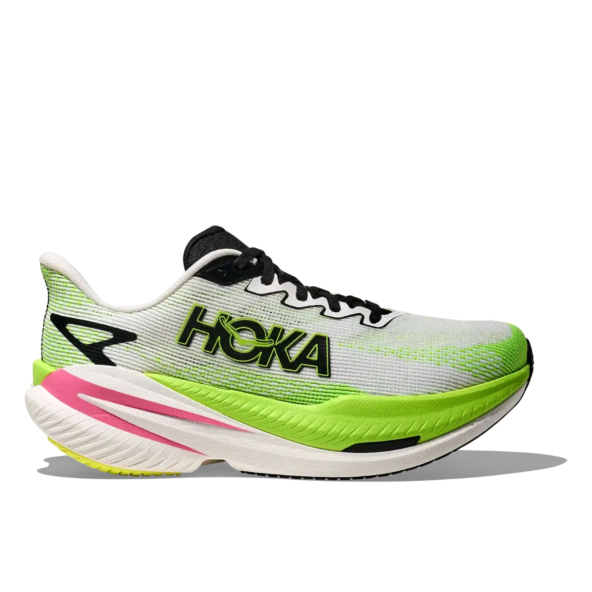 Hoka W Mach 3 i fargen White Neon Lime. Løpesko til dame fra Hoka