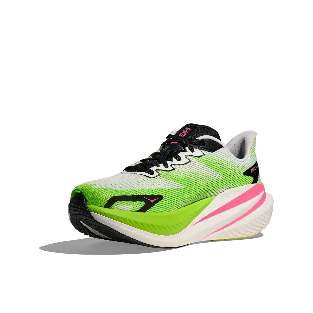 Hoka W Mach 3 i fargen White Neon Lime. Løpesko til dame fra Hoka
