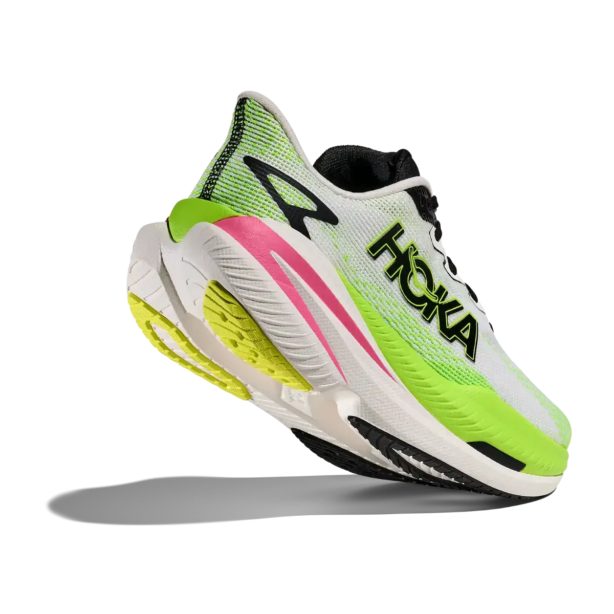 Hoka W Mach 3 i fargen White Neon Lime. Løpesko til dame fra Hoka