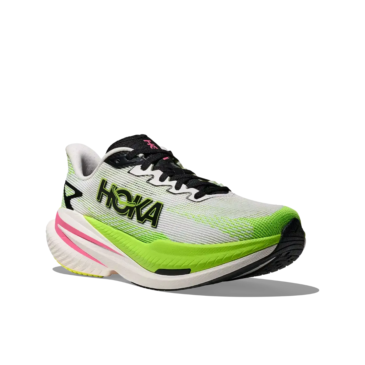 Hoka W Mach 3 i fargen White Neon Lime. Løpesko til dame fra Hoka