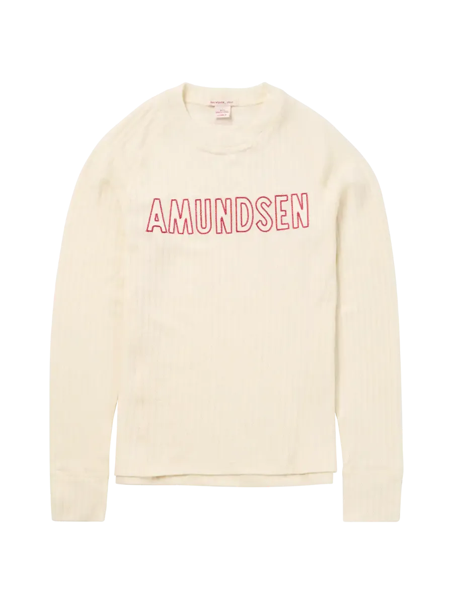 Amundsen Heroes Hide Crew Neck Womens i fargen Natural med rød Amundsen Logo. Ullundertøy fra Amundsen