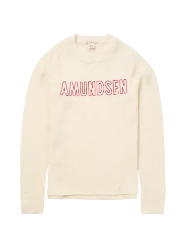 Vis detaljer for HERO'S HIDE CREW NECK WOMENS Amundsen Heroes Hide Crew Neck Womens i fargen Natural med rød Amundsen Logo. Ullundertøy fra Amundsen