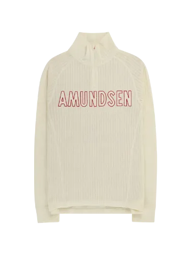 Vis detaljer for HERO'S HIDE HALF ZIP MENS Amundsen Hero's Hide Half Zip Mens i fargen Natural med rød Amundsen Logo. Ulltrøye fra Amundsen til herre med glidelås i halsen