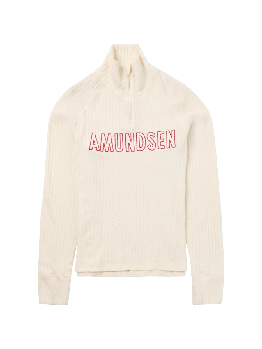 Amundsen Hero's Hide Half Zip Womens i fargen Natural med rød Amundsen Logo. Ulltrøye fra Amundsen til dame med glidelås i halsen