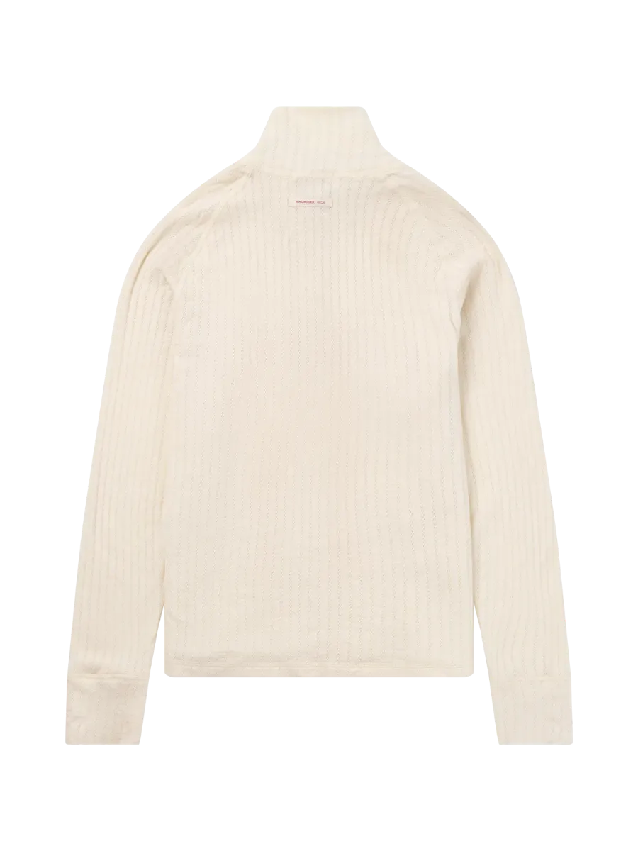 Amundsen Hero's Hide Half Zip Womens i fargen Natural med rød Amundsen Logo. Ulltrøye fra Amundsen til dame med glidelås i halsen