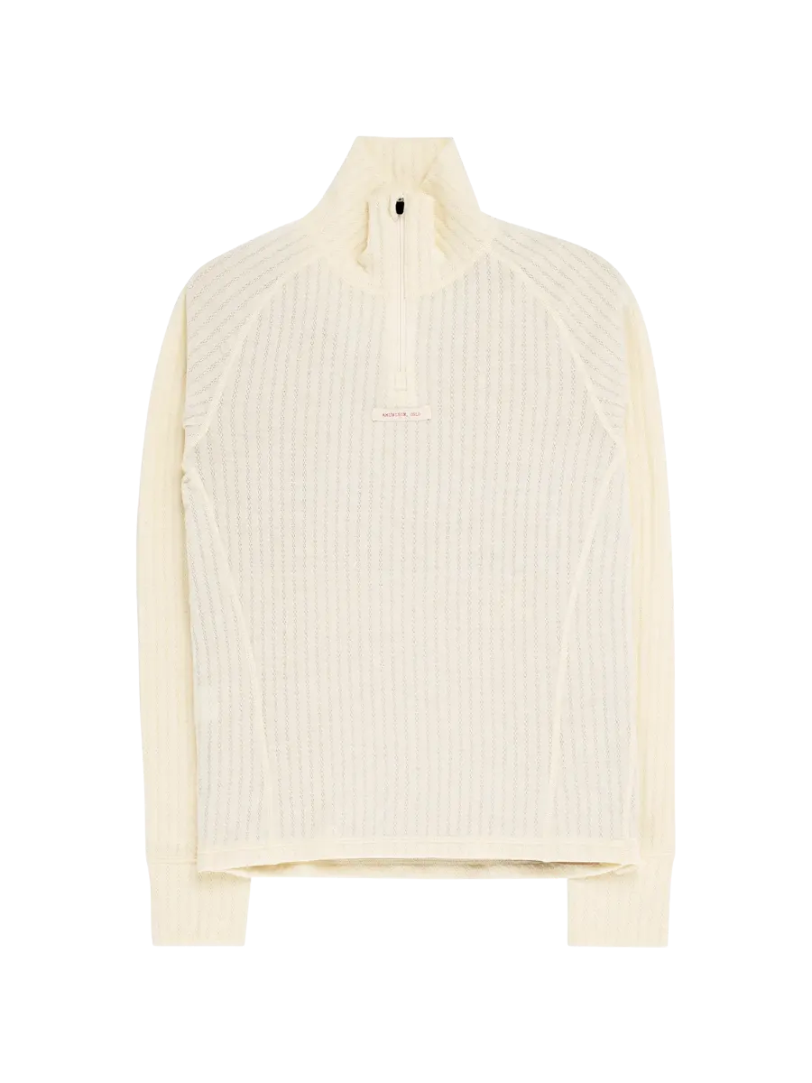 Amundsen Hero's Hide Half Zip Womens i fargen Natural med en liten rød Amundsen Logo. Ulltrøye fra Amundsen til dame med glidelås i halsen