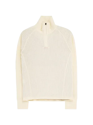 Vis detaljer for HERO'S HIDE HALF ZIP WOMENS Amundsen Hero's Hide Half Zip Womens i fargen Natural med en liten rød Amundsen Logo. Ulltrøye fra Amundsen til dame med glidelås i halsen