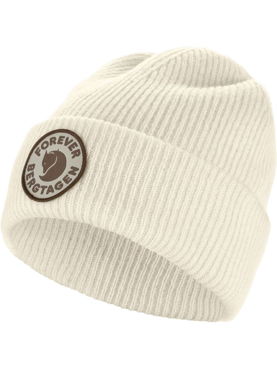 Lue til dame og herre i ribbestrikket ull fra Fjellraven i fargen Chalk White