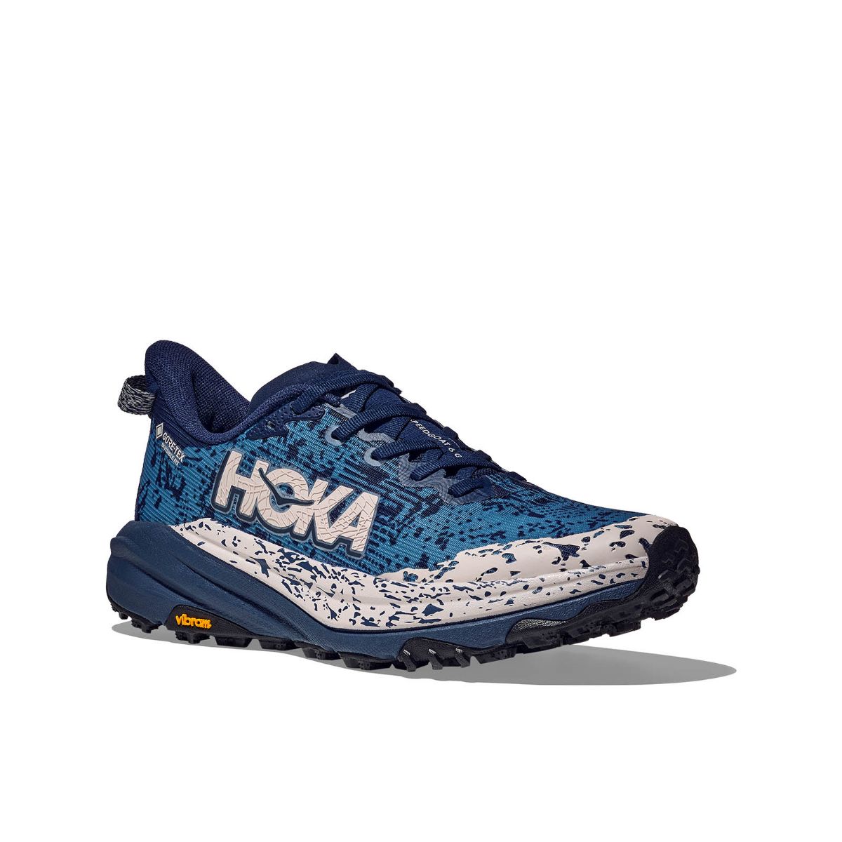 Terrengsko til dame fra Hoka i fargen Midnight Blue Alpine Blue. Gore-Tex membran som beskytter