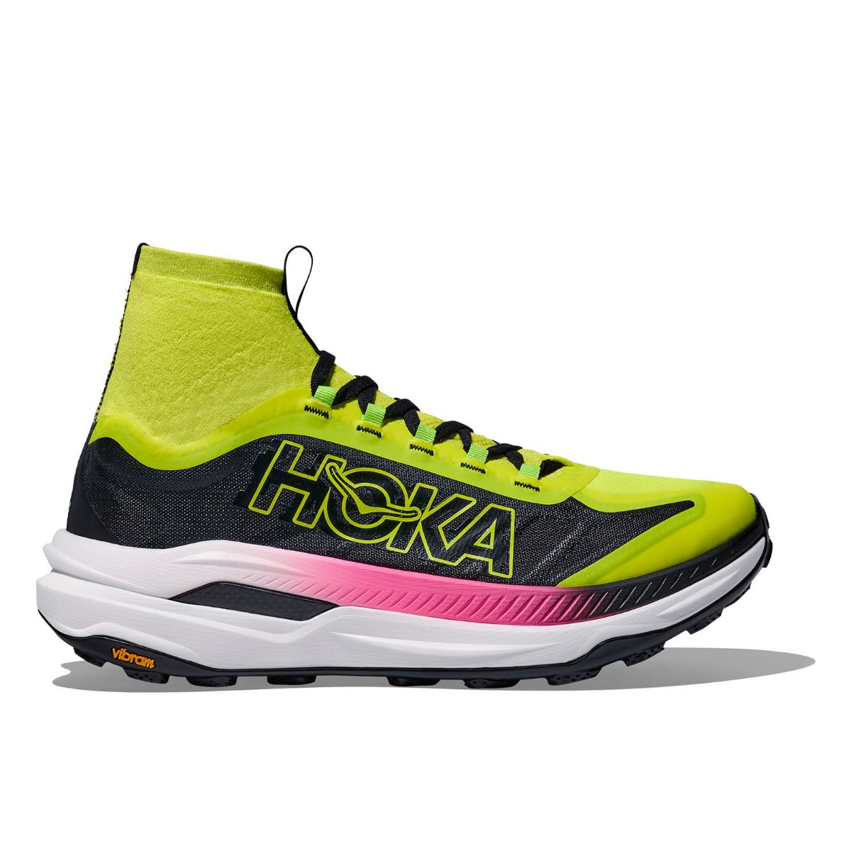 Teknisk og godt dempet terrengsko til herre fra Hoka- Tecton X 3 i fargen Neon Hoka Citrus / Black