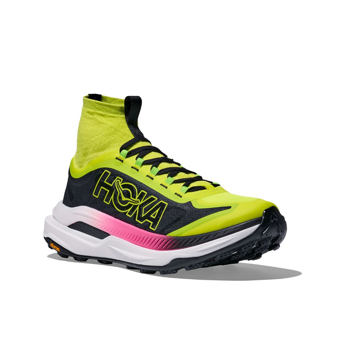 Teknisk og godt dempet terrengsko til herre fra Hoka- Tecton X 3 i fargen Neon Hoka Citrus / Black