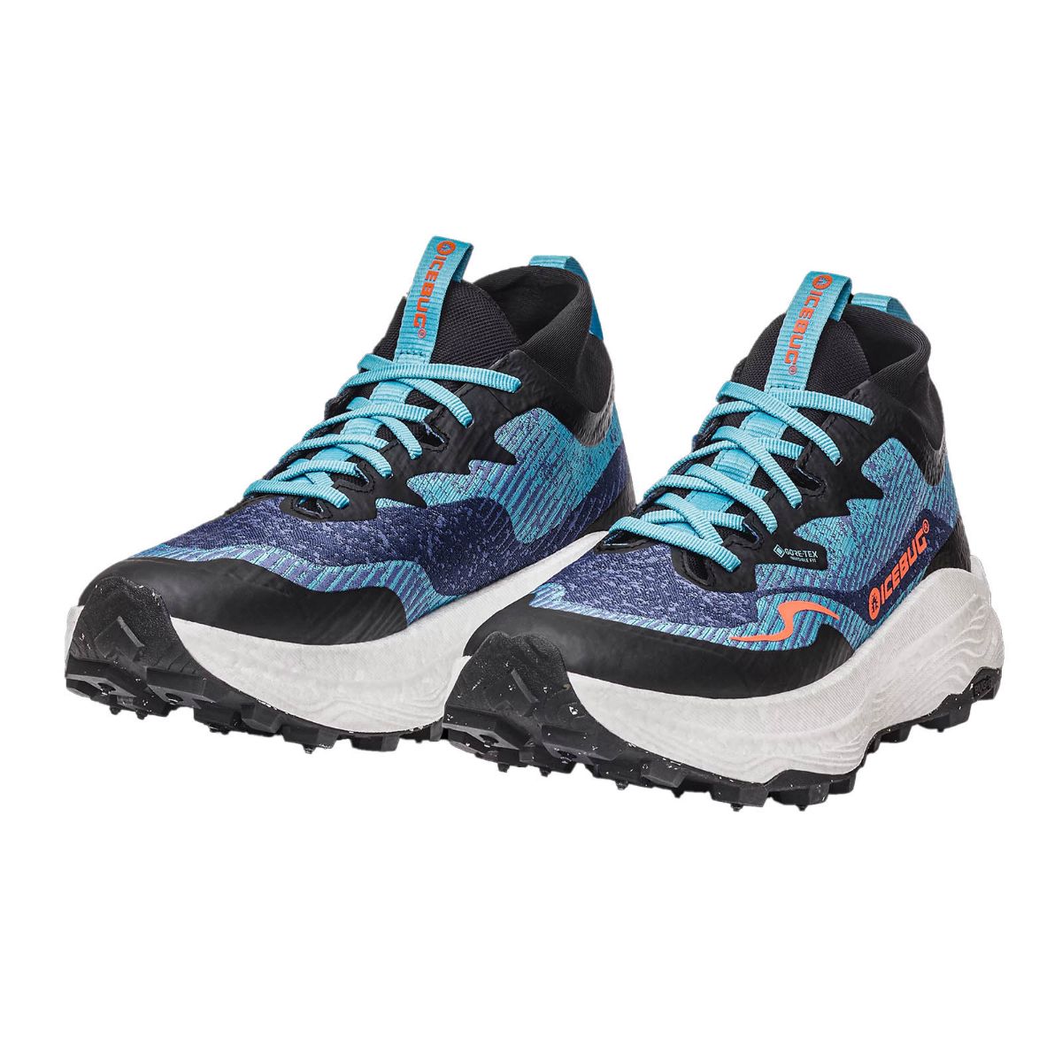 Terrengløpesko med pigger fra Icebug til herre i fargen Iceblue