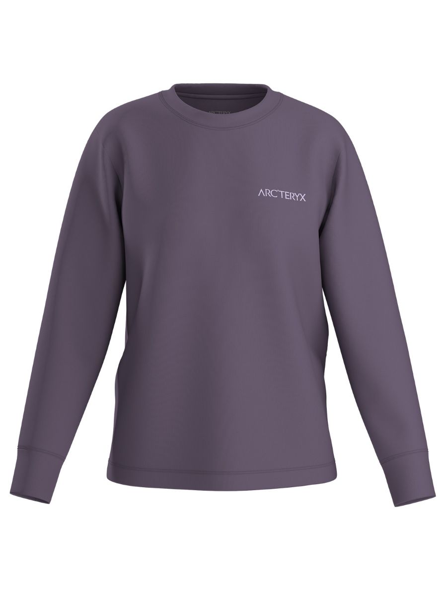 Crew neck til dame fra ArcTeryx i fargen Lt Moondrop med trykk på ryggen