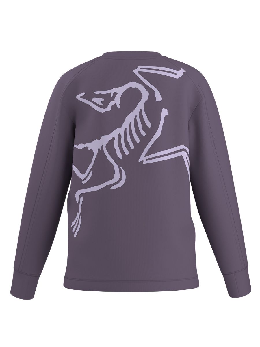 Crew neck til dame fra ArcTeryx i fargen Lt Moondrop med trykk på ryggen