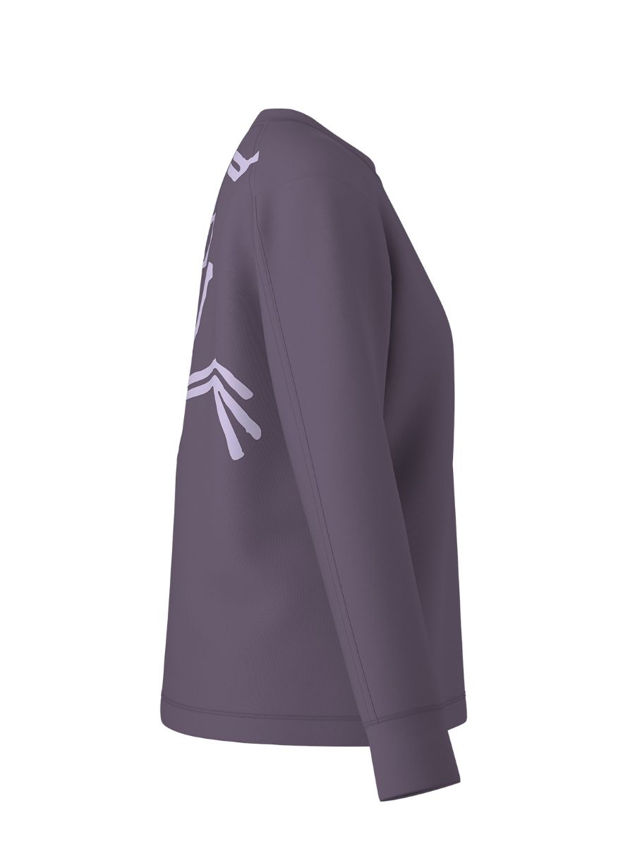 Crew neck til dame fra ArcTeryx i fargen Lt Moondrop med trykk på ryggen