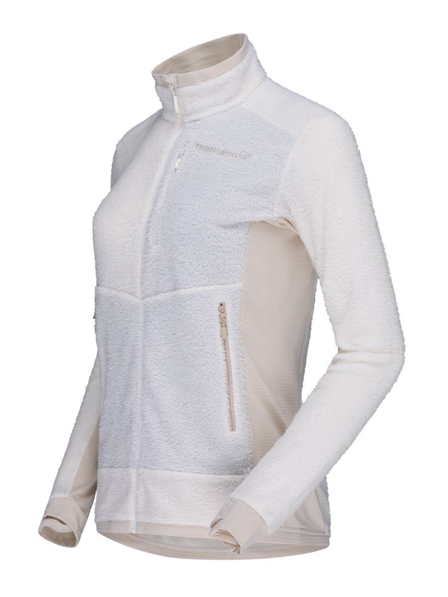 Fleecejakke til dame fra Norrøna. Tynn, varm og teknisk- i fargen Snow White Oatmeal