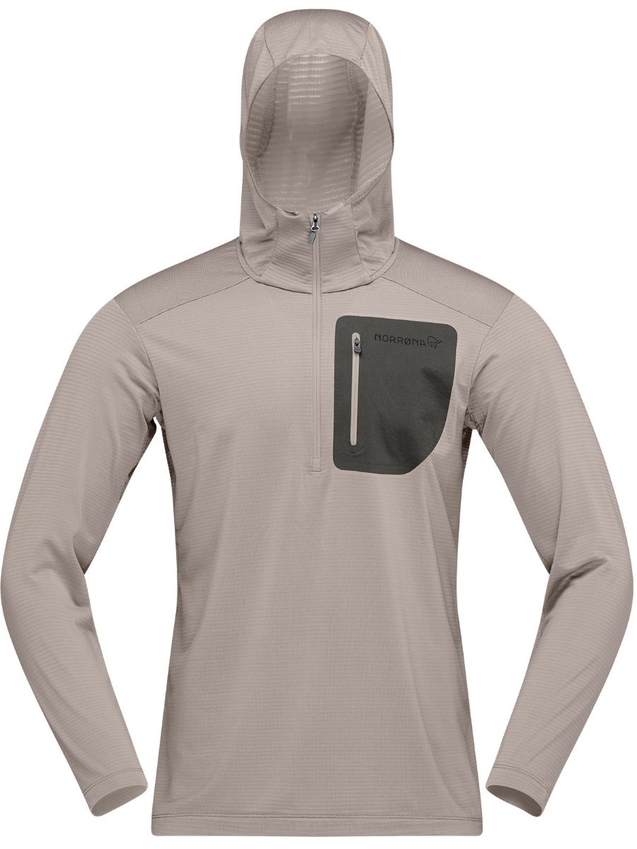 Fleecegenser til herre med hette fra Norrøna i fargen Winter Twig Beluga