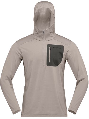 Fleecegenser til herre med hette fra Norrøna i fargen Winter Twig Beluga