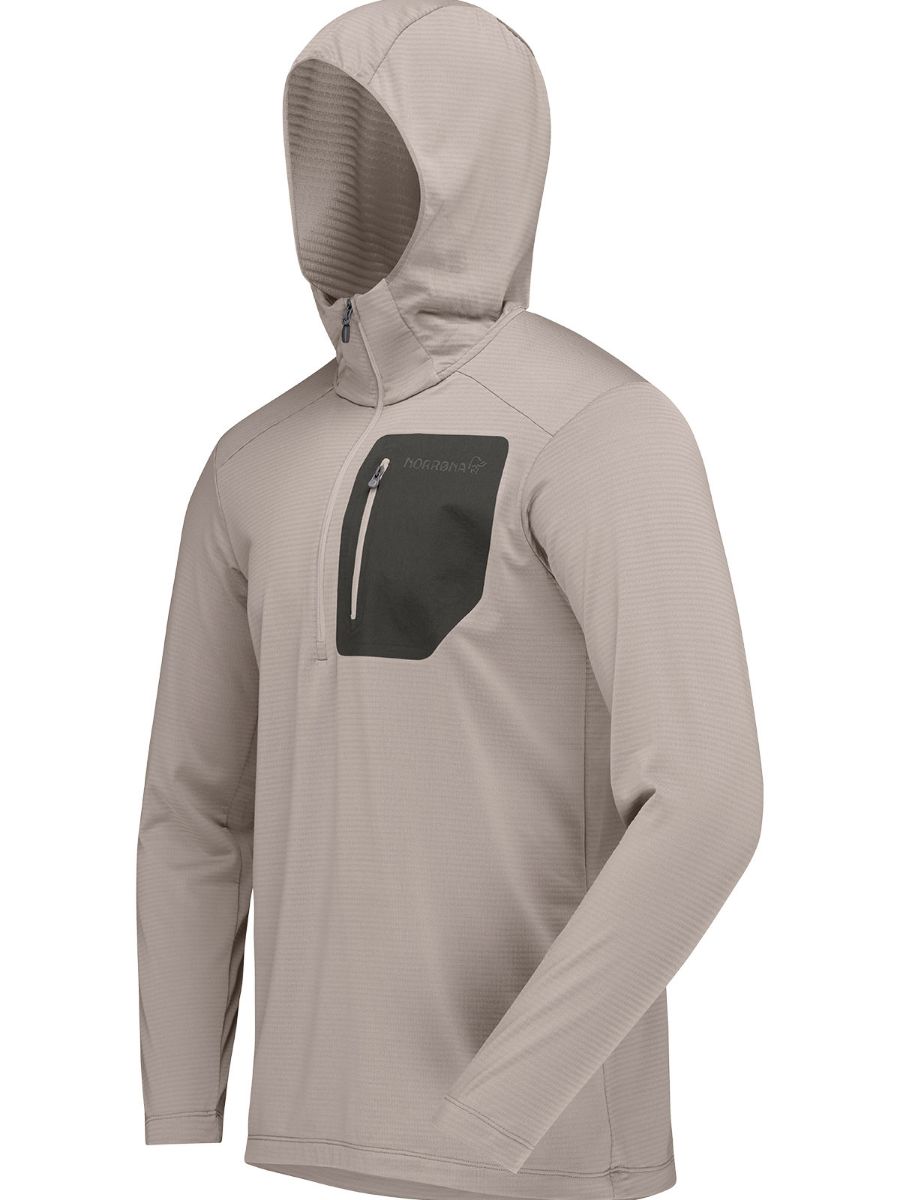 Fleecegenser til herre med hette fra Norrøna i fargen Winter Twig Beluga