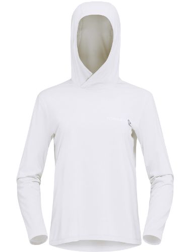 Tynn og teknisk hettegenser til dame fra Norrøna i fargen Snow White