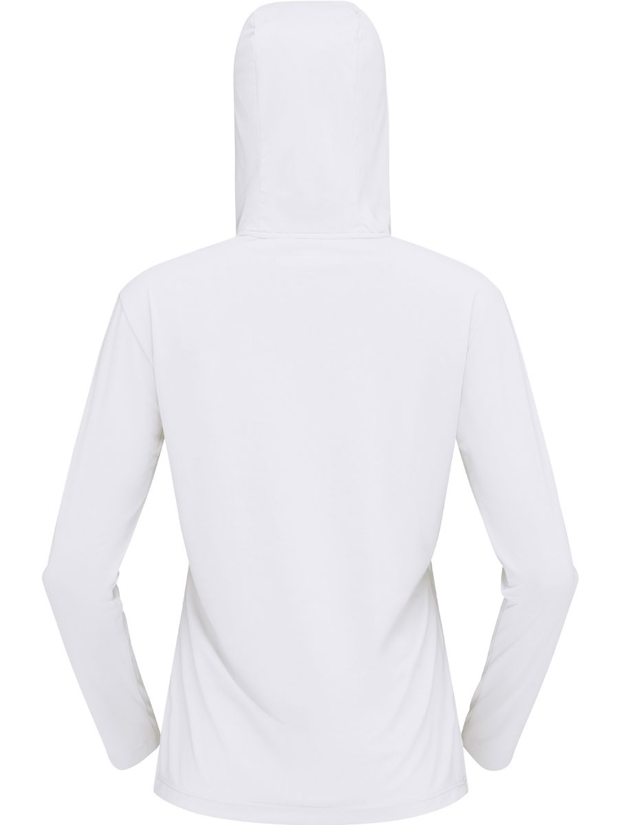 Tynn og teknisk hettegenser til dame fra Norrøna i fargen Snow White