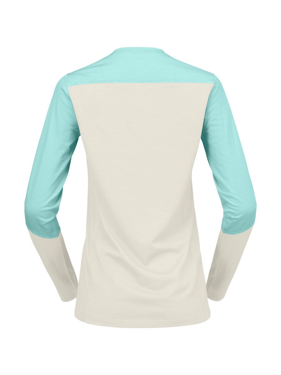 Tynn og teknisk genser til dame fra Norrøna i fargen Aqua Haze Whisper White